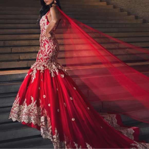 Red custom made pageant gown - Picture 2 of 2